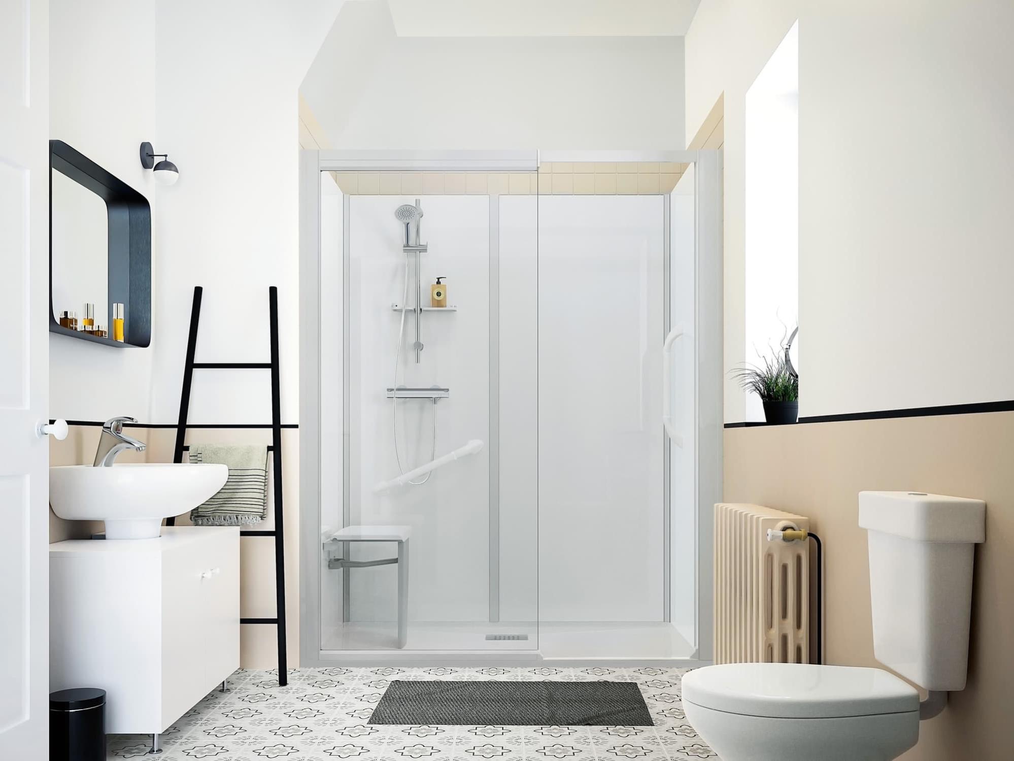 Cabine de douche d'angle complète sécurisée KINEMAGIC Design 140x70