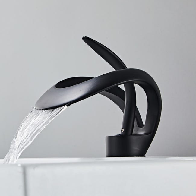 Grifo Lavabo Cascada Negro Alto, Monomando Grifo para Lavabos Sobre  Encimera para Baño, Diseño Moderno