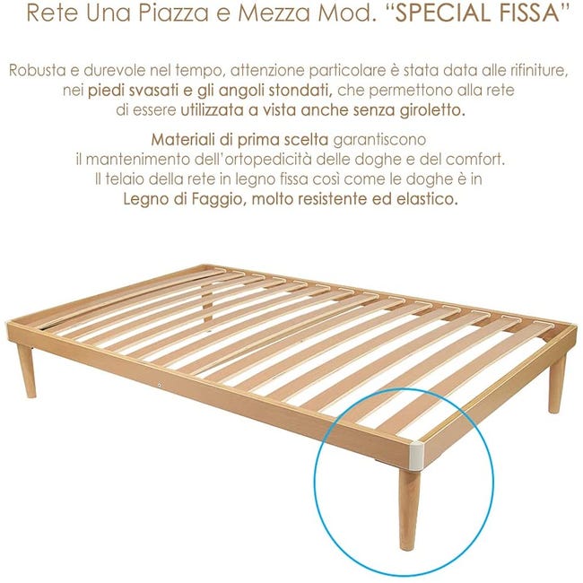 Rete letto piazza e mezza Dgregor, Rete ortopedica a doghe larghe, 100%  Made in Italy, Cm 120x190h 31