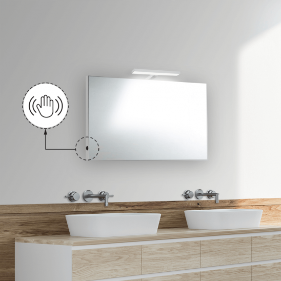 con interruttore touch classe energetica A ++ Specchio da bagno illuminato a LED parlatore Bluetooth e anti-appannamento 50 x 70 cm Habison 