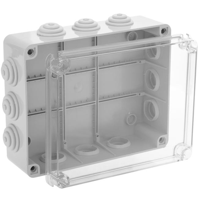 Caja estanca de superficie rectangular transparente IP65 250x200x90mm
