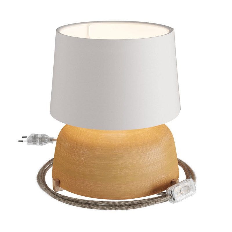 Creative cables-Lampe Coppa en céramique avec abat-jour Athena, câble  textile, interrupteur, prise bipolaire(Sans ampoule-Terracotta à rayures- blanc)