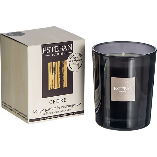 Bougie parfumée rechargeable cèdre Verre ESTEBAN ESTEBAN - Diam. 8 x H9,5  cm