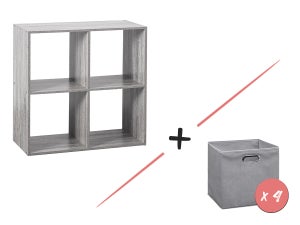 Etagère Cube De Rangement 4 Cases- Gris - 63.5x30x63.5cm