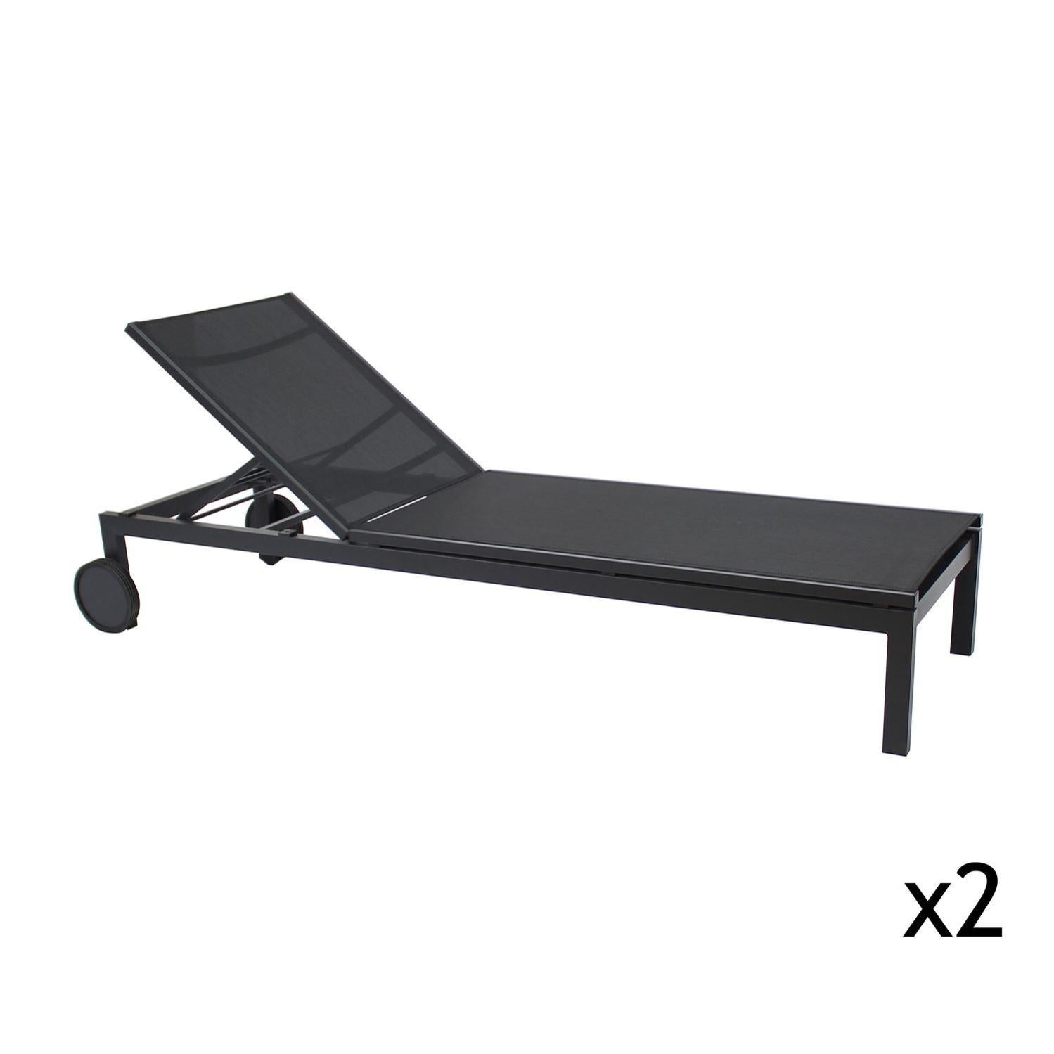 Lot De Deux Chaises Longues Noires Avec Roues  Leroy Merlin