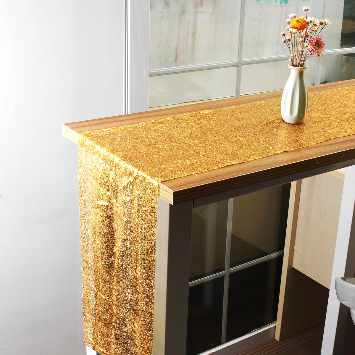 Chemin de table décoration de table doré Rectangulaire effet brillant 35 x  270 cm