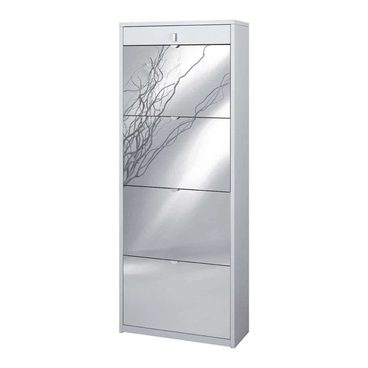 MUEBLE ZAPATERO PUERTA Y ESPEJO 79X708X25 CM BLANCO BRILLO/GRIS CENIZA