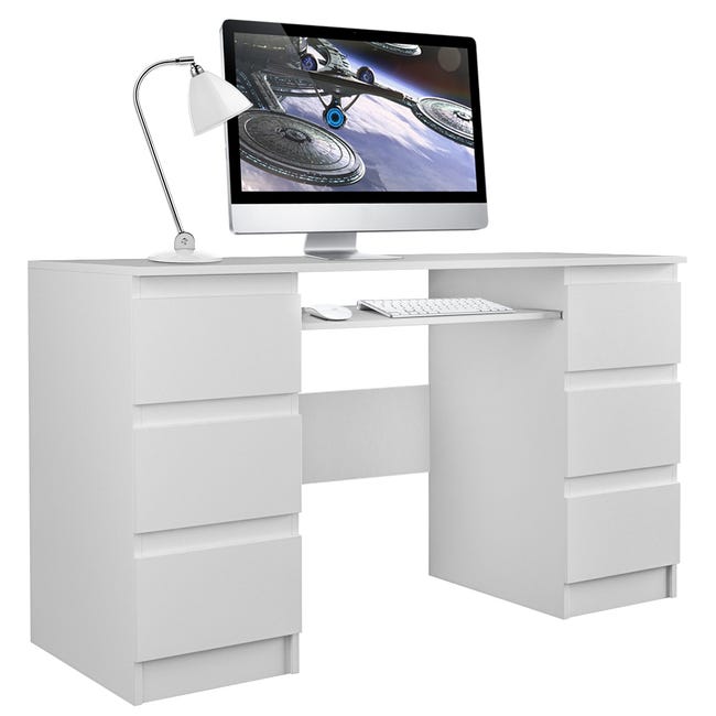 Bureau droit blanc 120x80cm avec rangement matériel informatique - Mobilier  Bureau Pro