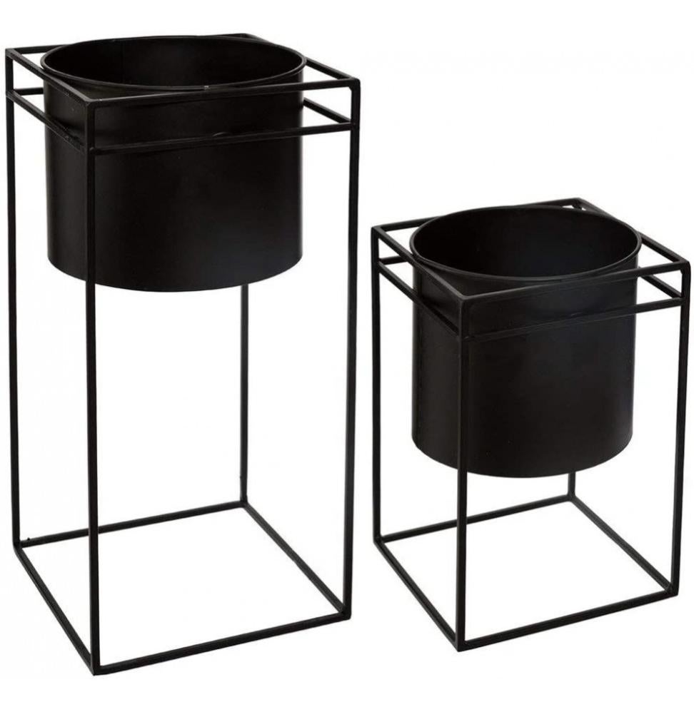 Lot De 2 Pots De Fleurs En Métal Avec Support - Tailles Différentes ...