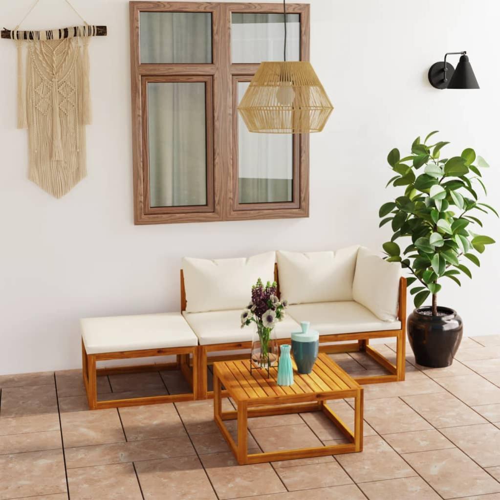 VidaXL Set Divani Da Giardino Modulare 3 Pezzi In Legno Acacia Con Cuscini Crema