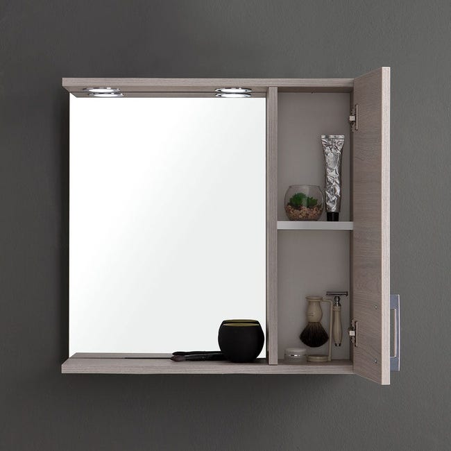 Specchio Con Pensile Per Bagno Rovere Bianco Con Luce Led - Minorprezzo