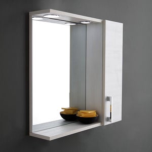 SPECCHIO BAGNO PENSILE CON ANTA LATERALE ROVERE EFFETTO LEGNO LUCE LED