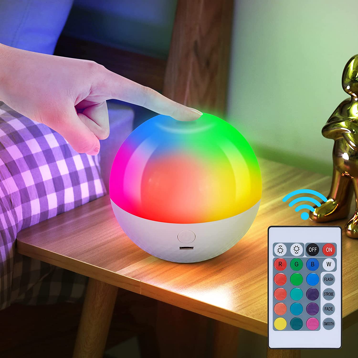 3 luminosità Colorate Che cambiano USB Ricaricabile Lampada da Comodino LED RGB con Maniglia per Campeggio da Esterno Baiwka Luce Notturna per Bambini Touch Control 