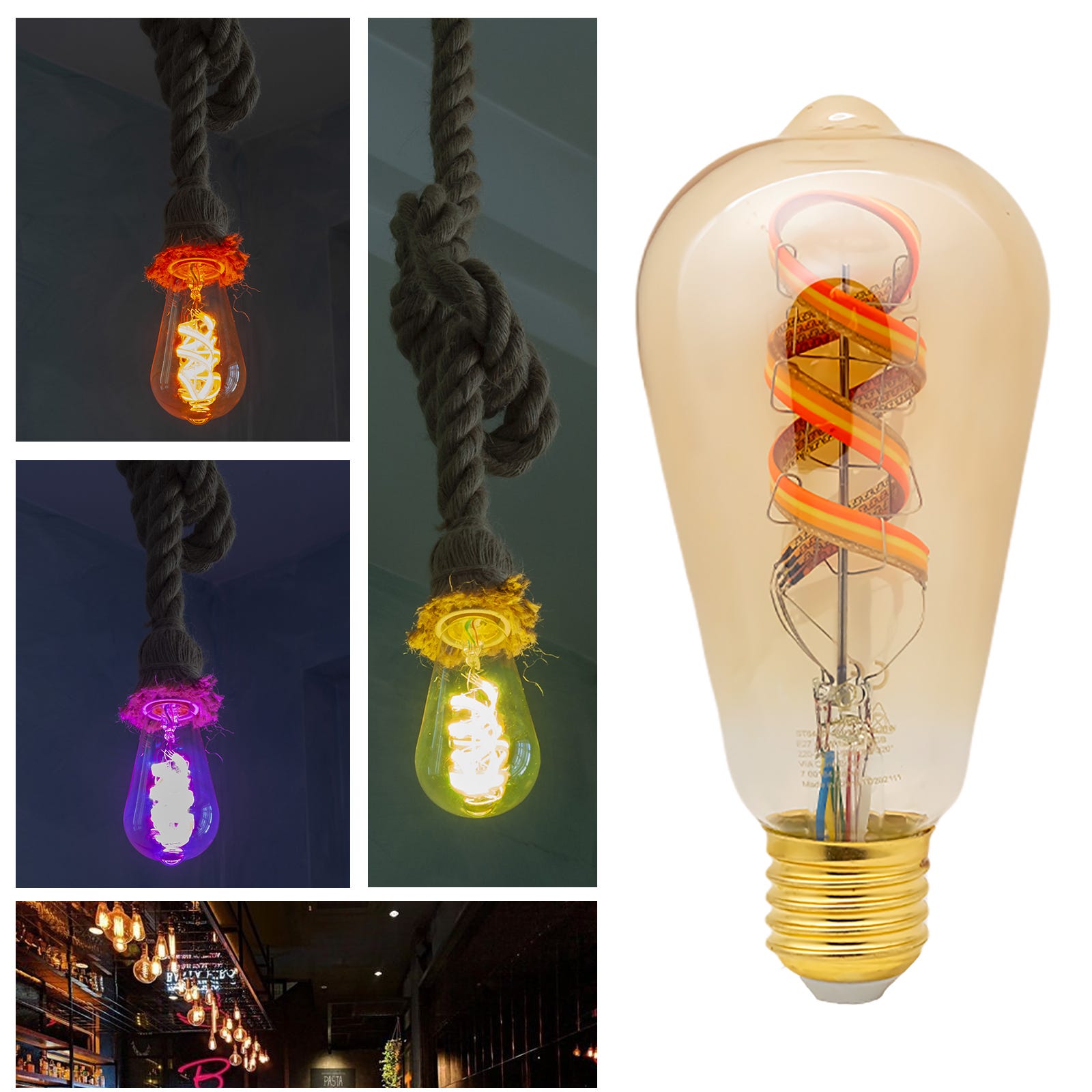 Lampe décorative SMART WiFi LED RGB 1800K amber verre E27 5W dimmable pear  light vintage pub tavern Alexa Google