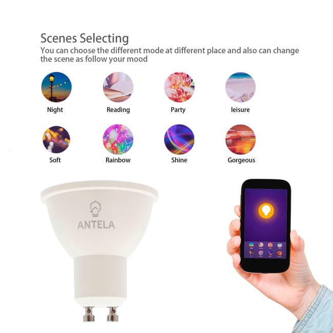 ANTELA Bombilla Inteligente LED E27 Wifi 9W Compatible Con Google