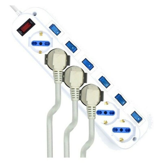 Regleta Enchufes 6 Tomas con Interruptor Silver Electronics Blanco - Medida  3 m