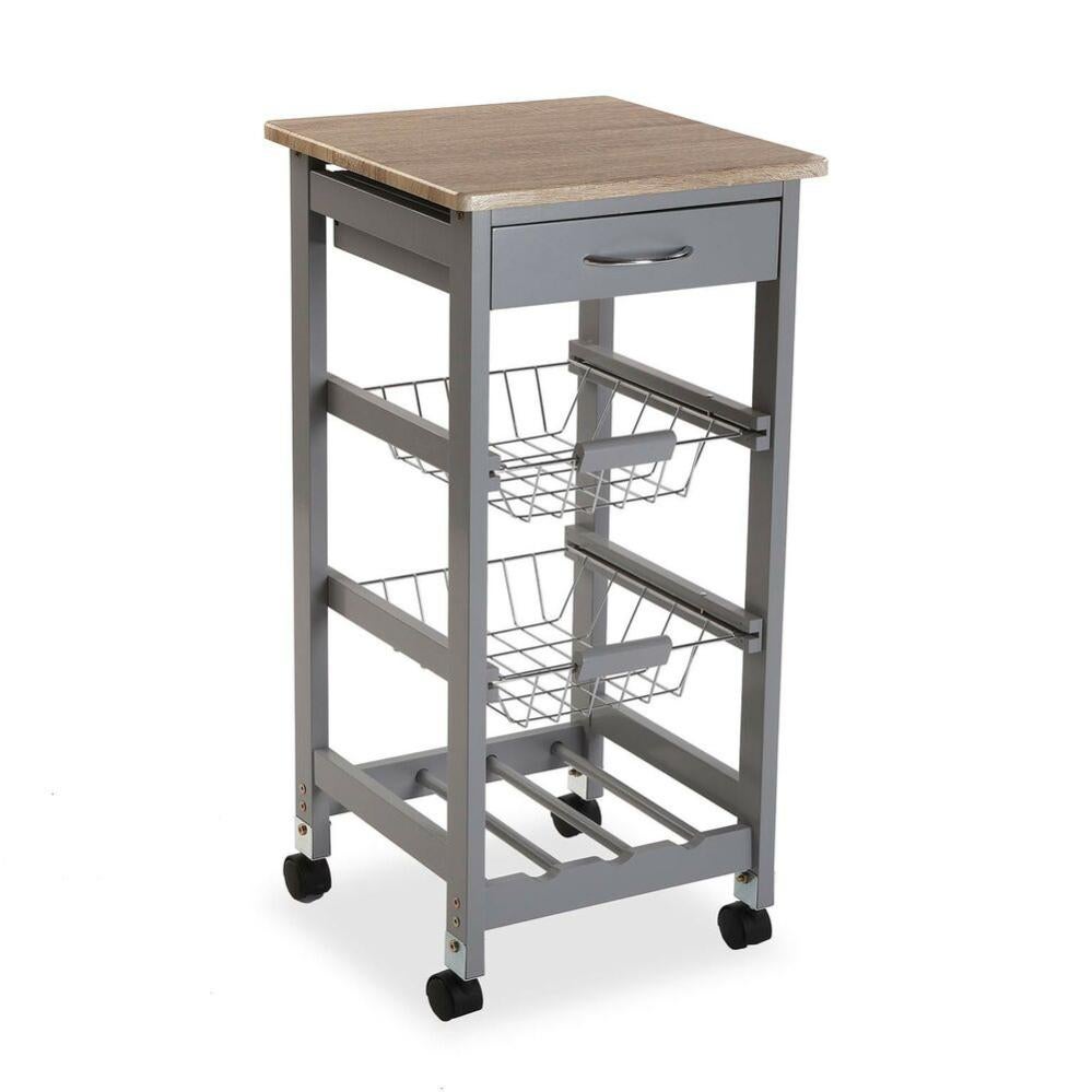 Carrello Cucina Versa Leicester | 82x40x76cm | Con Ruote, Cassetti E Portabottiglie | Legno E Metallo Bianco - Foto 4