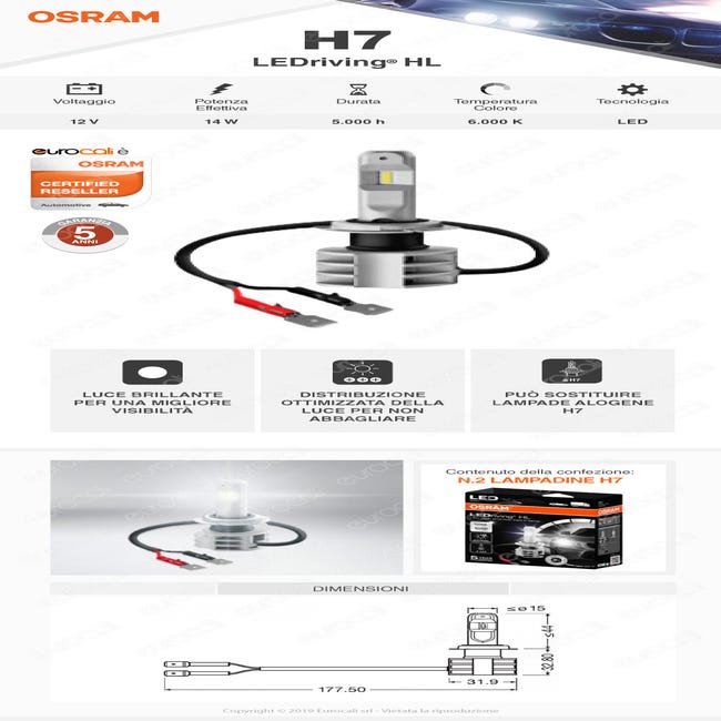 Lampadina per Auto OS67210CW Osram OS67210CW H7 14W 12/24V 6000K (2 uds)