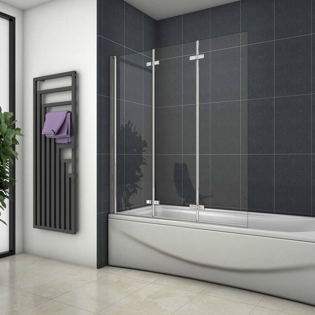 Pare-baignoire pivotant et pliant 130x140cm en verre anticalcaire écran baignoire avec 3 volets Océan