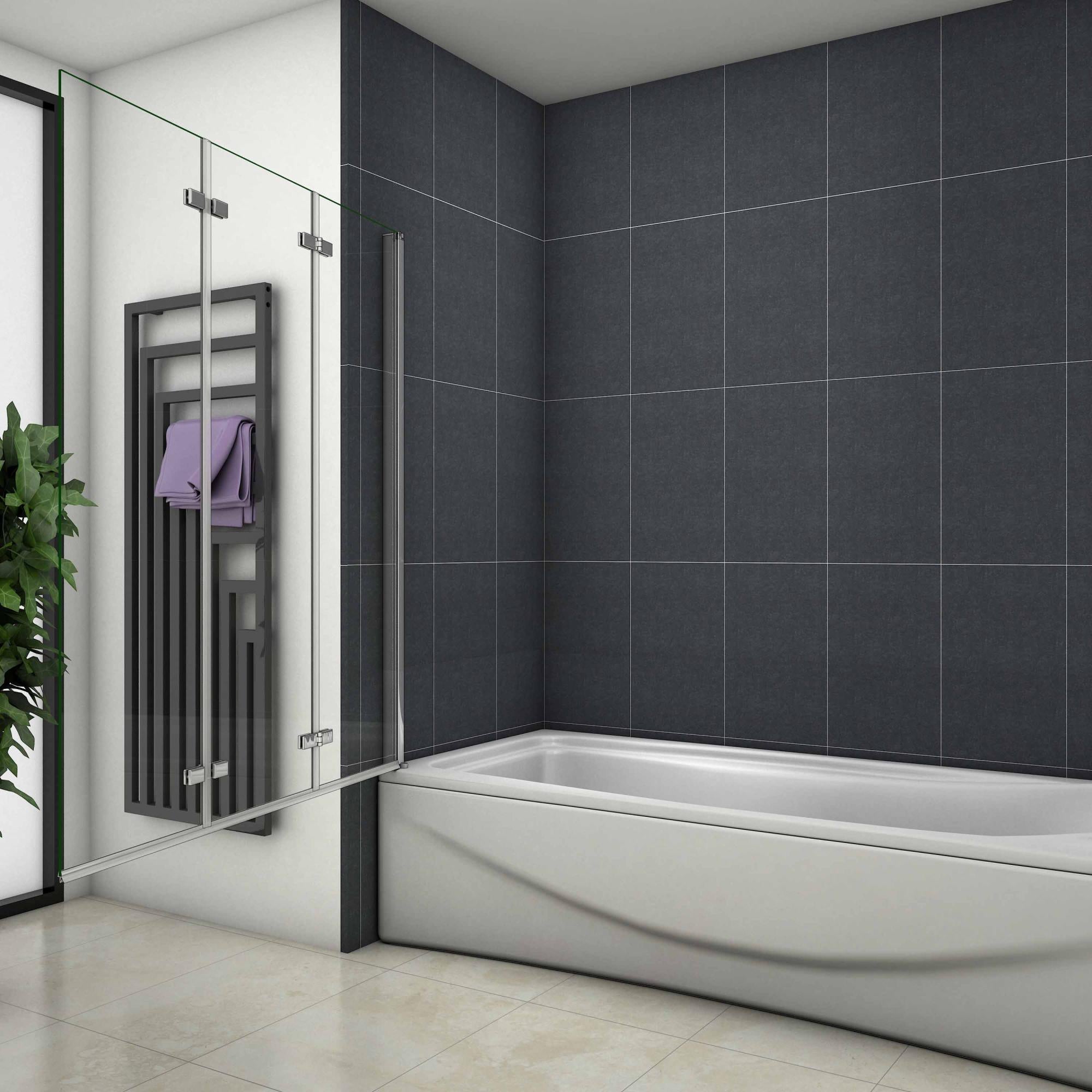 Pare-baignoire pivotant et pliant 130x140cm en verre anticalcaire écran baignoire avec 3 volets Océan - 4
