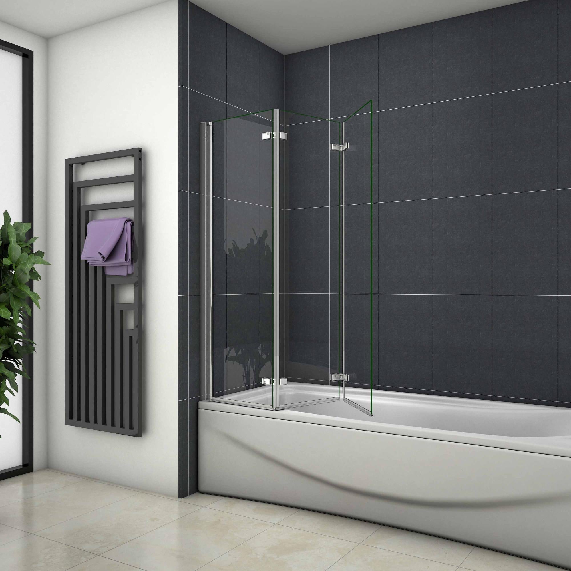 Pare-baignoire pivotant et pliant 130x140cm en verre anticalcaire écran baignoire avec 3 volets Océan - 2
