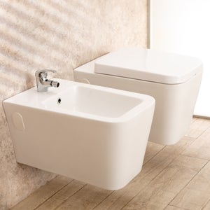 Sanitario Bagno WC Quadrato Sospeso 300x350x510mm con Sedile Copri