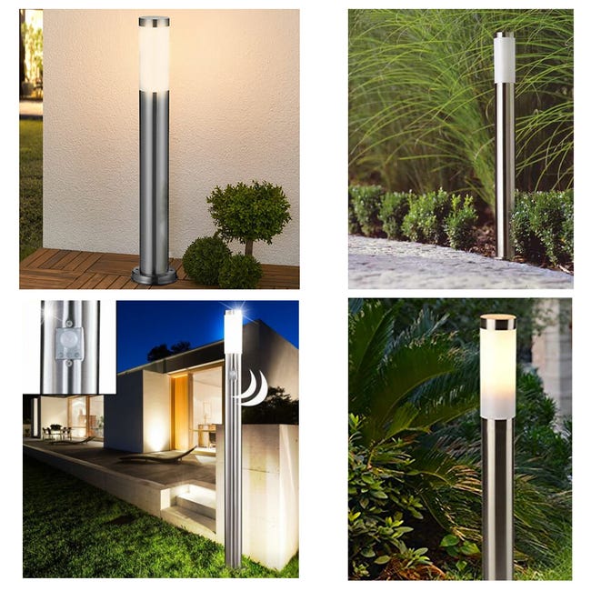 NOVA Lampione LED E27 acciaio palo esterno sensore movimento luce giardino  sentiero viale cortile 230V 110cm CON SENSORE