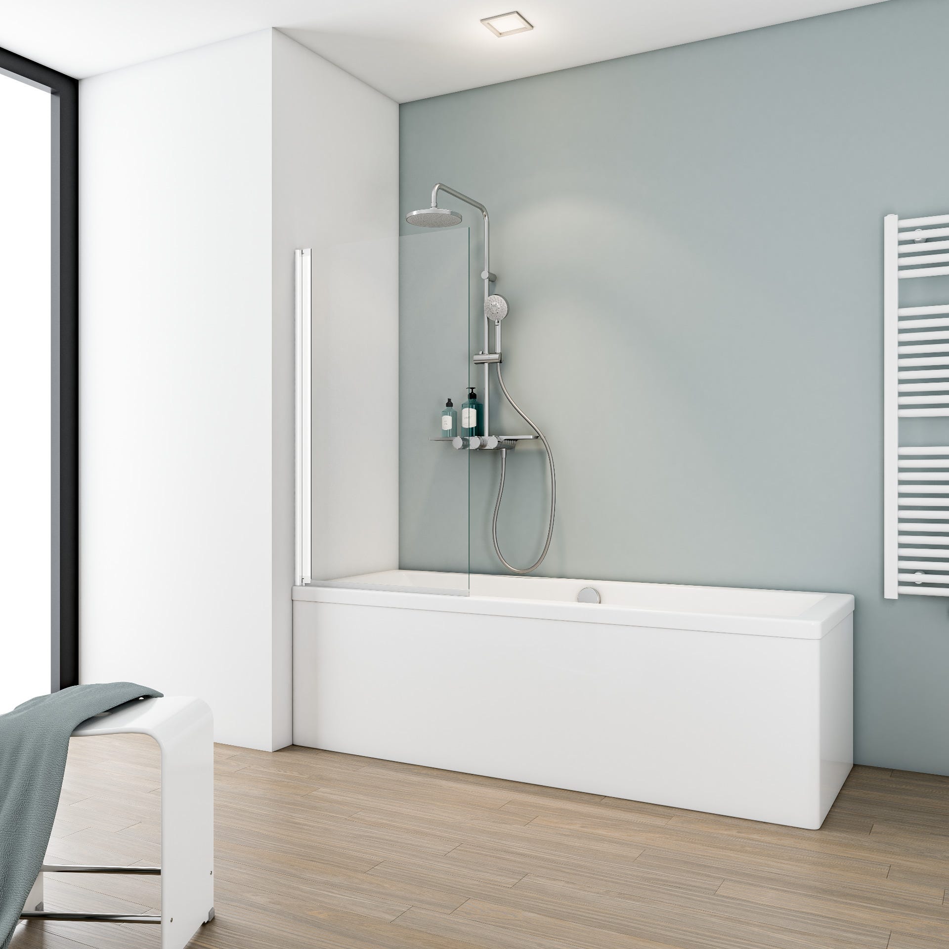 Schulte sopravasca, parete per vasca da bagno, pieghevole, 40 x 130 cm, 5  mm vetro di sicurezza trasparente, alpino bianco