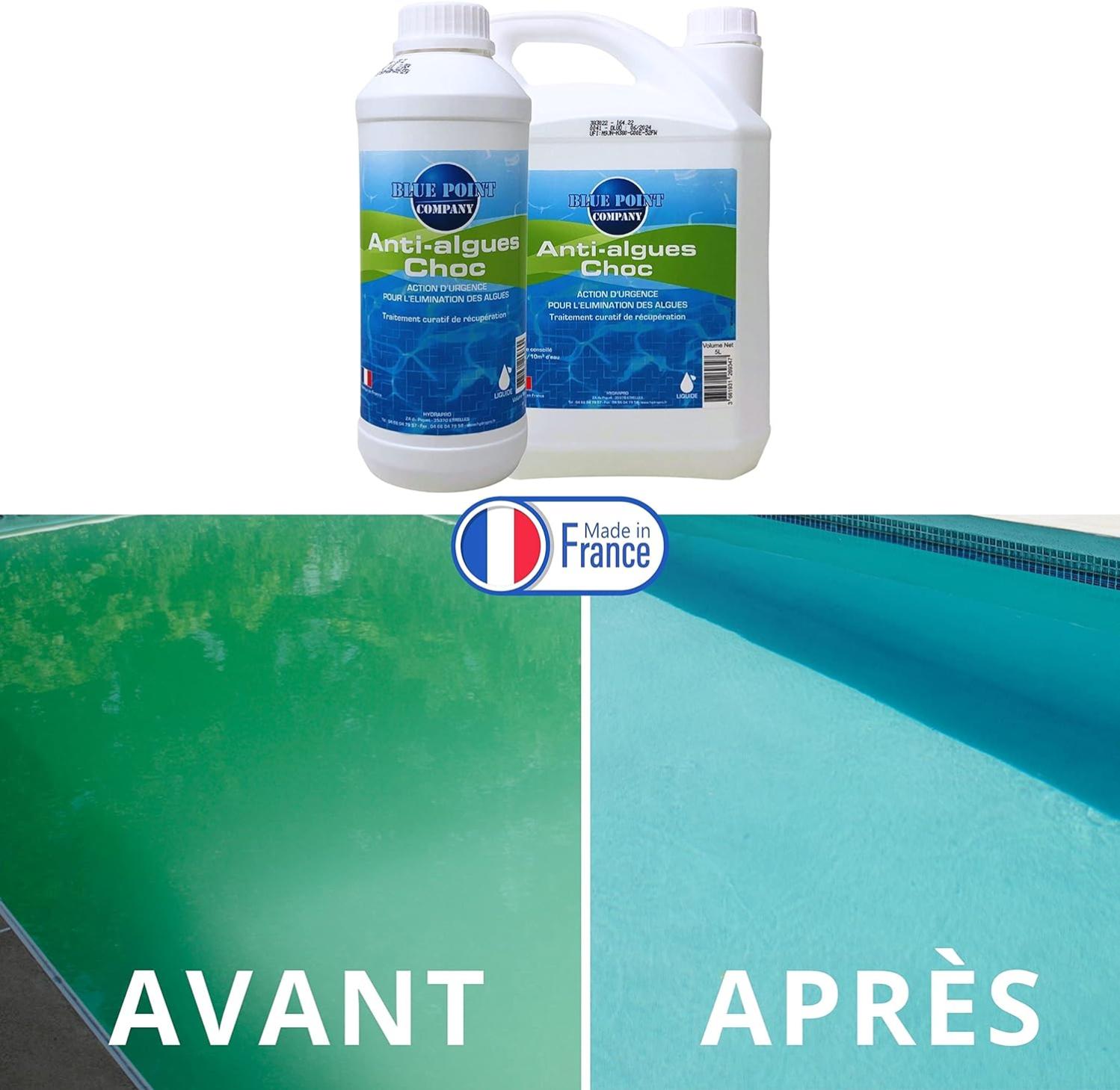 Anti-algues Choc Piscine 1L, Rattrapage Eau Verte, Anti Eau Verte/Trouble, Produit Double Action - 2