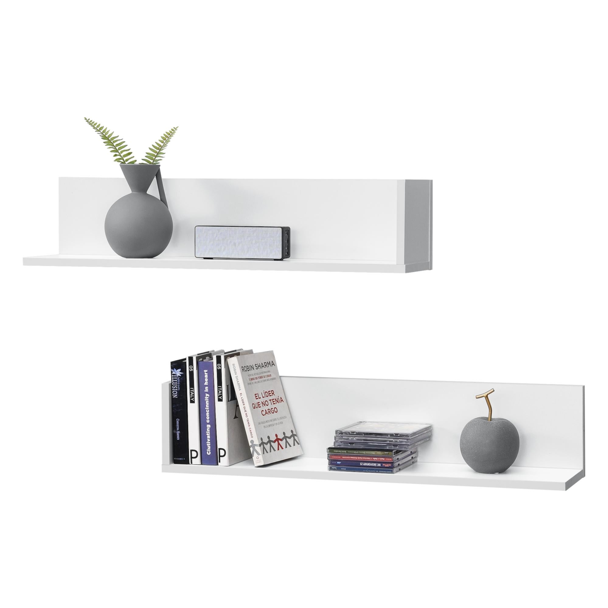 En.casa Set Di 2 Mensole Da Parete Con Anta Ribaltabile – 60x24x12,6 Cm, Bianco, Per Cucina E Soggiorno - 2