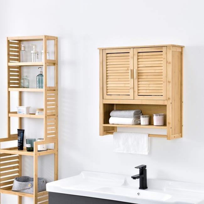 Toallero para baño montado en la pared, toallero con estante de madera -  VIRTUAL MUEBLES