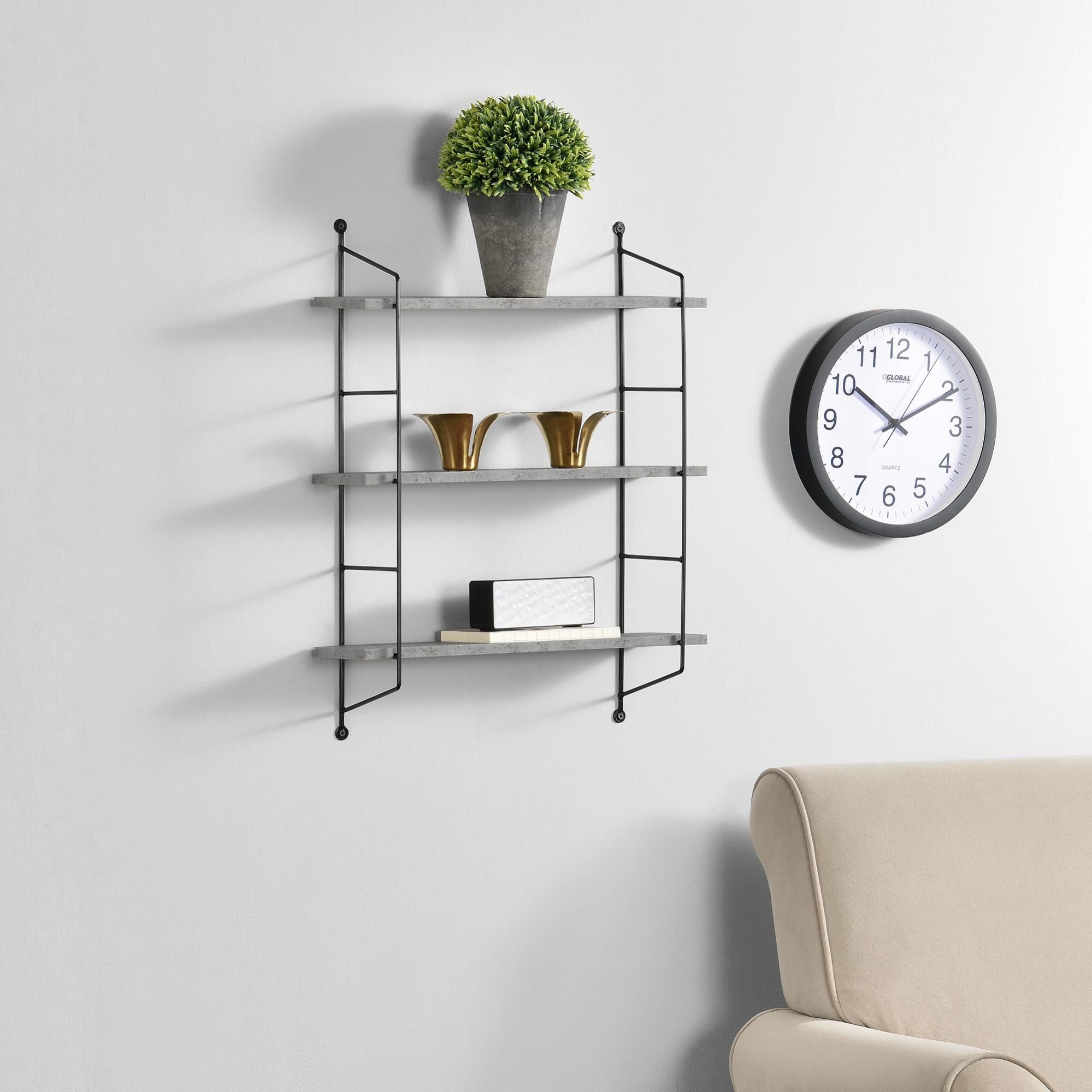 En.casa Scaffale A Parete 3 Ripiani Regolabili 48x15x63.5 Cm - Libreria Pensile In MDF E Acciaio, Effetto Legno Scuro E Nero