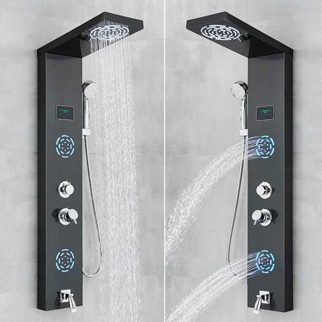 Sistema de panel de ducha Columna de Hidromasaje Ducha Negro 4 Función con  Pantalla LCD Columna