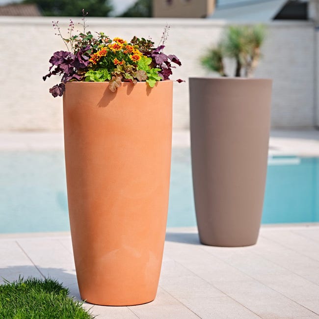Vaso alto e tondo Dafne in plastica da esterno per piante e fiori / 100 cm  / Bronzo