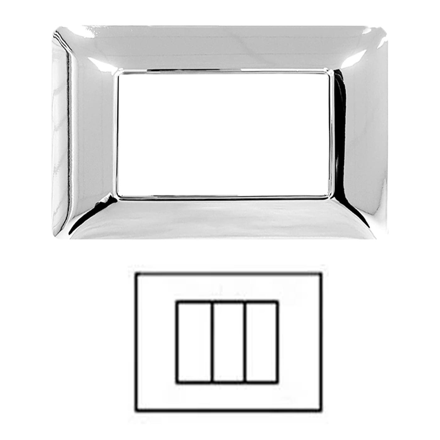 Placca interruttore 3 moduli copri placchetta silver cromato