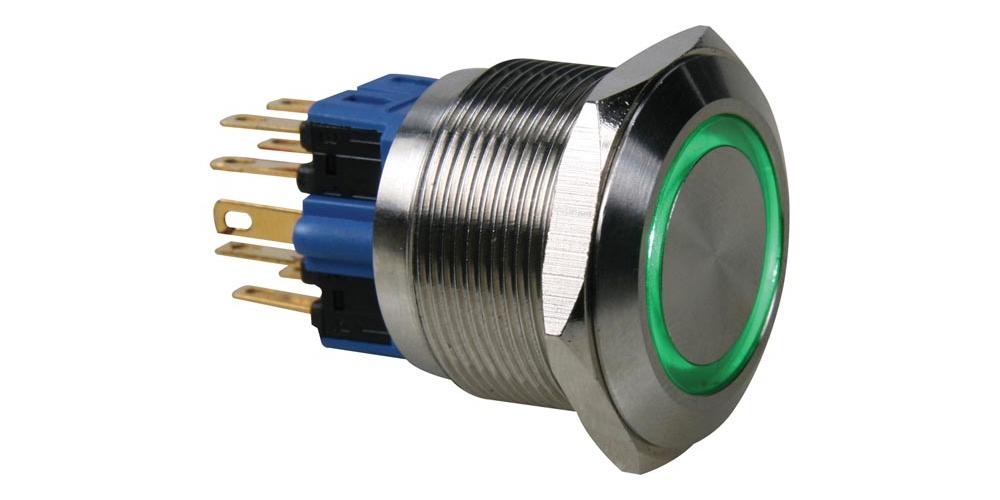 Switches FLAT STAINLESS STEEL PUSH BUTTON DPST 1NO 1NC - GREEN RING ...