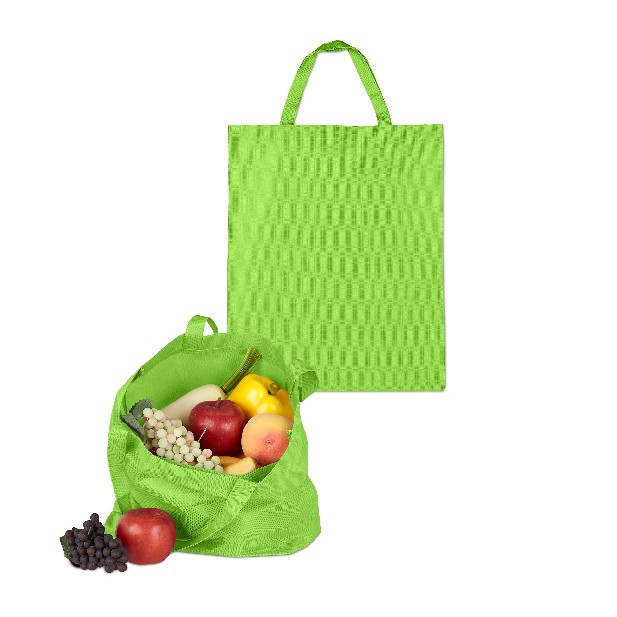 Relaxdays Set de 10 sacs en tissu, non imprimés, cabas pour courses,  courtes anses, fourre-tout, HxL : 49,5x40 cm, vert