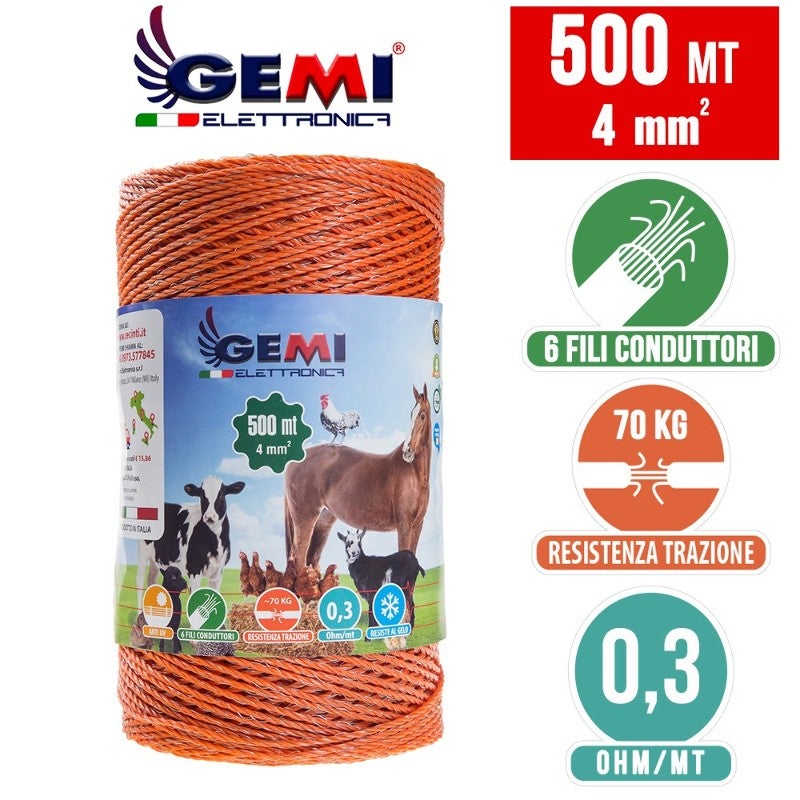 Hilo 1000 MT 6 mm² para vallas electrificadas para animales