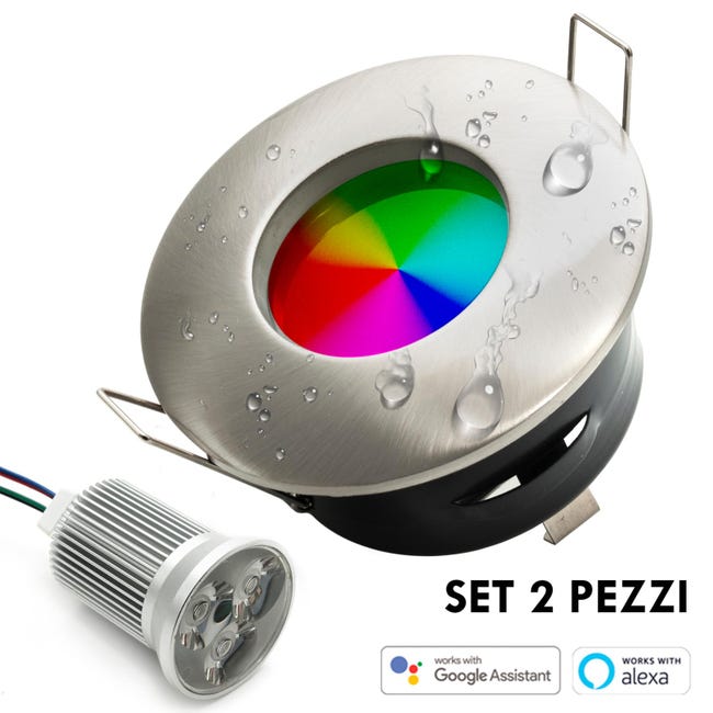 KIT 2 faretti LED 18W cromoterapia luci incasso box doccia IP65 ...