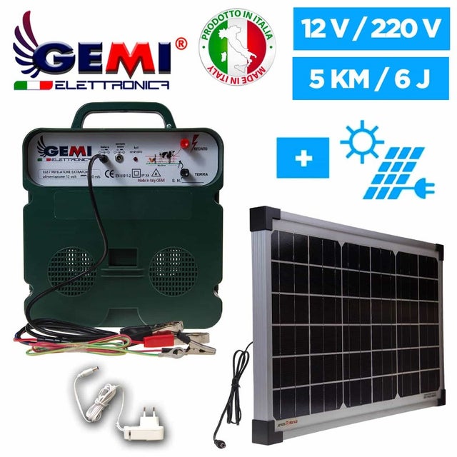 Elettrificatore B/12 Extra Forte Con Pannello Solare Doppia Alimentazione 12 V (A Batteria) / 220V Per Recinto Elettrico Recinzione Elettrica