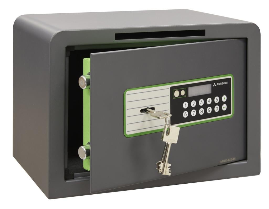 ARREGUI Elegant Cassetta di sicurezza con chiave per contare e trasportare denaro, Cassetta Portavalori in acciaio con vassoio Portamonete, Cassaforte portatile de 20 cm di larghezza Grigio C9226