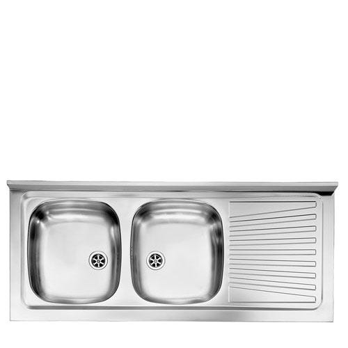 Lavello inox 2 vasche con gocciolatoio per cucina componibile. Lavelli per mobili  sottolavello cucine 120x50 cm