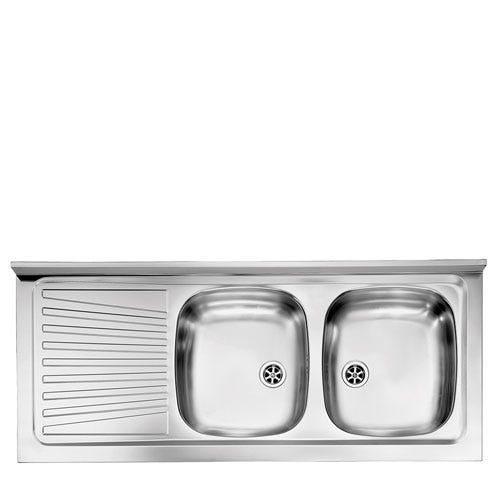 Lavello inox 2 vasche con gocciolatoio per cucina componibile. Lavelli per mobili  sottolavello cucine 120x50 cm.