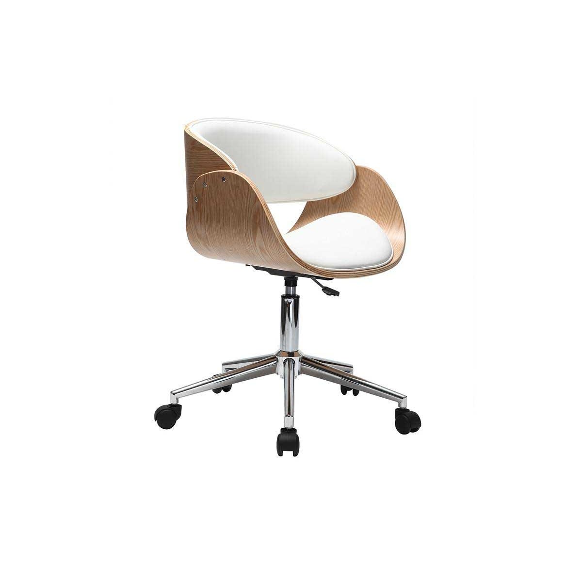 Chaise de bureau à roulettes design , bois clair et acier chromé sandro  Miliboo