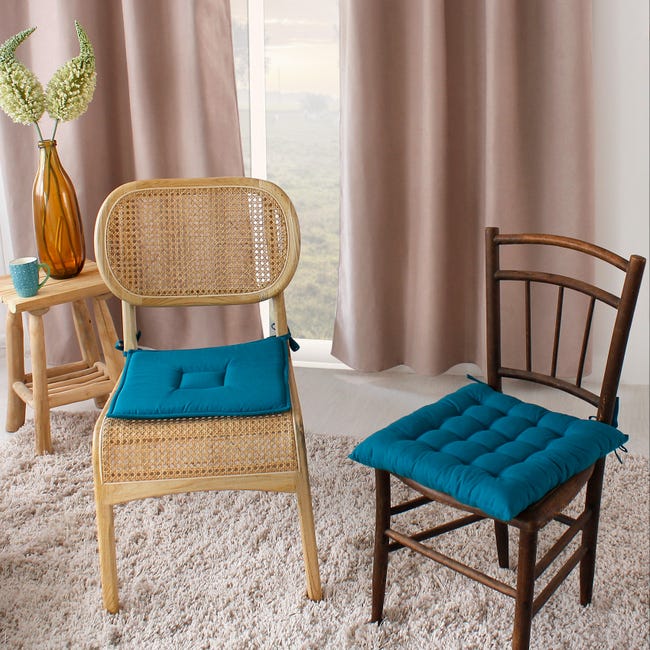 Galette de chaise carrée bleu canard 40x40 cm