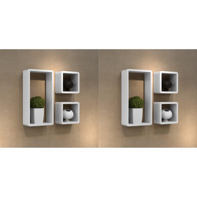 Set 3 Mensole da Parete Moderne Design Cubo Mensola Scaffale in Legno MDF Bianco Set 3 Mensole da Parete Moderne Design Cubo Mensola Scaffale in Legno MDF Bianco