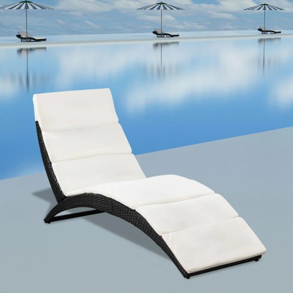vidaXL Lettino Prendisole Pieghevole con Cuscino Morbido Relax Elegante Sdraio Chaise Longue Cislonga Giardino Spiaggia in Polyrattan Nero