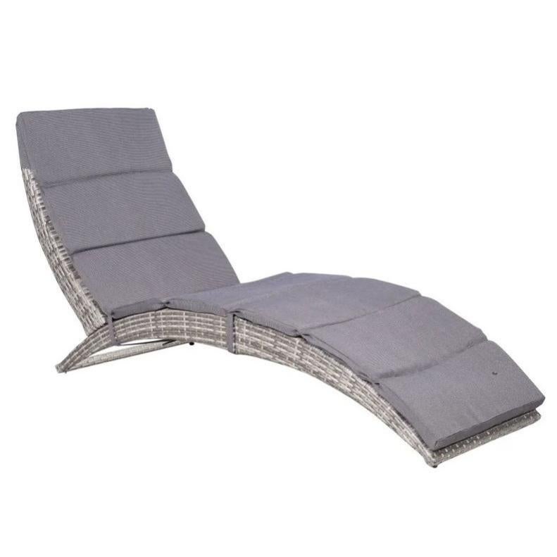 Chaise longue pliante tissu blanc et résine tressée gris Manap | Leroy ...
