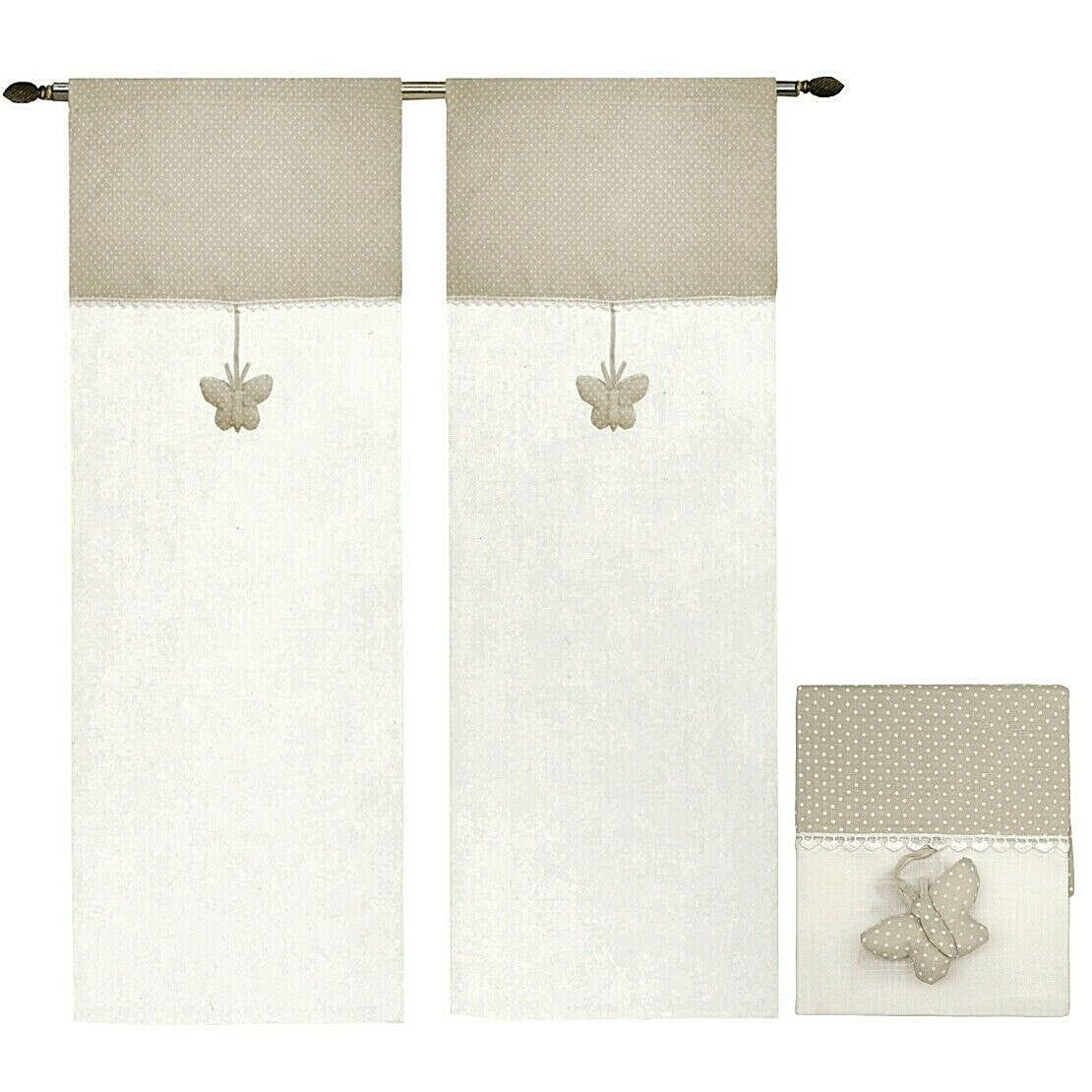 Tende Finestre Porta Interno 60x150 cm Tessuto Lino Semitrasparente Coppia  2 Pz Shabby Chic Farfalla