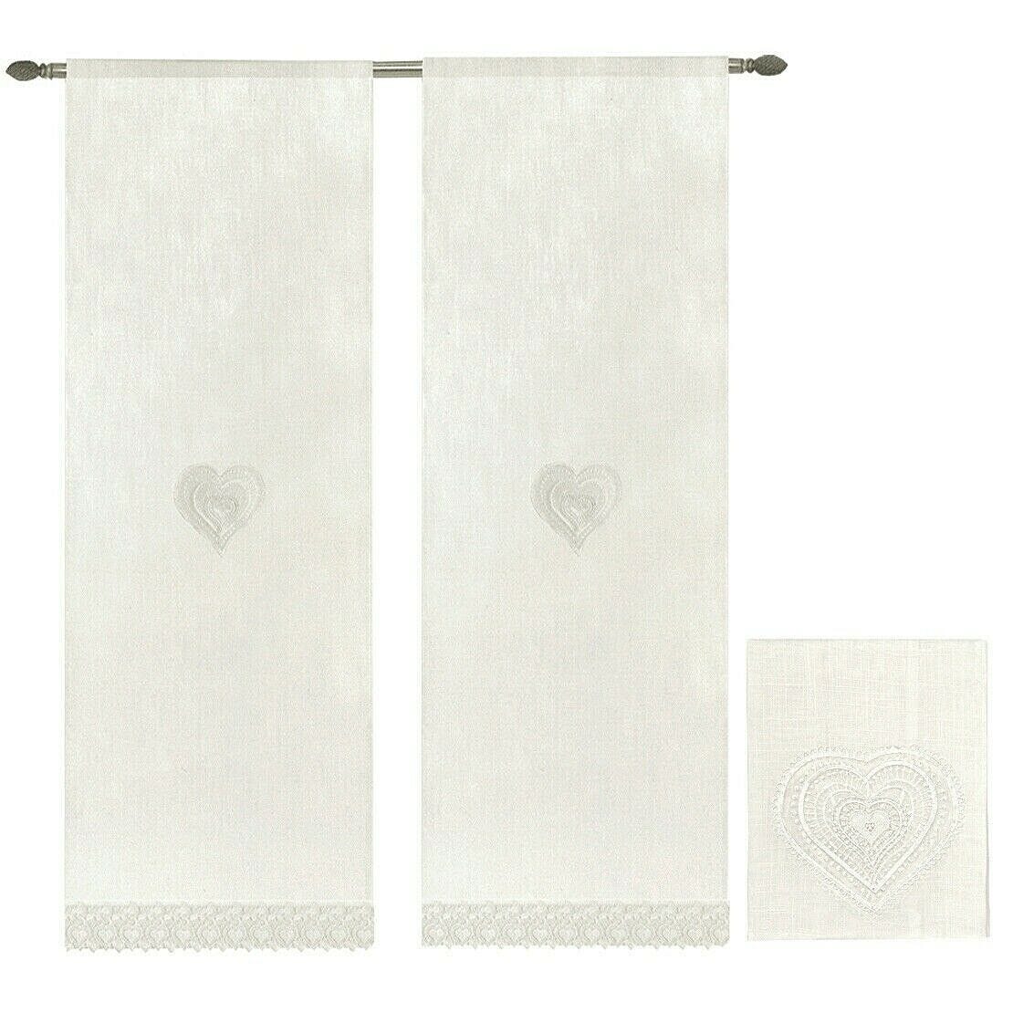 Tende Finestre Porta Interno 60x240 cm Cuore Tessuto Semitrasparente Bianco  Coppia 2 Pz